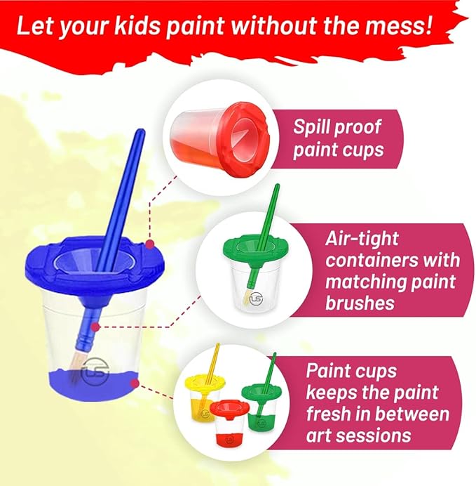 Kids Painting Set, Washable Paint for Kids with Paint Cups, Toddler Paintbrushes, Non Toxic Washable Finger Paints 2 Ounce Each, Toddler Painting Supplies