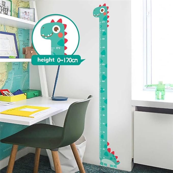 Green Dinosaur Vinyl Self-Adhesive Growth Chart Decal for Kids Room Bedroom Nursery Wall Decor StickerRemovable Baby Height Measure Mural 10cm to 170cm