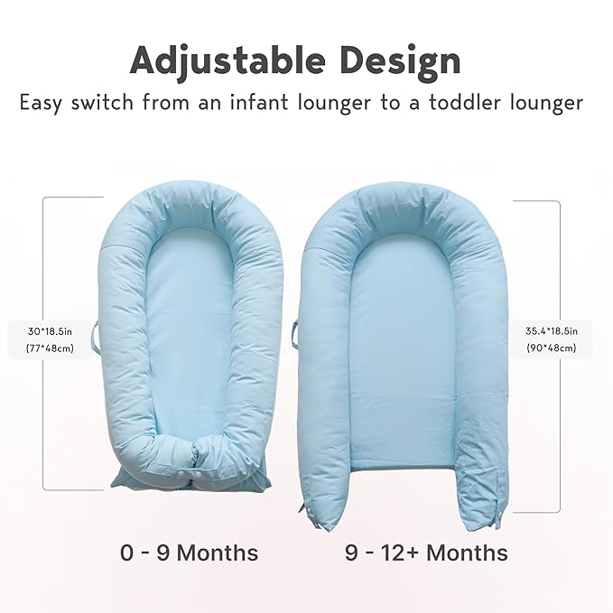 Deluxe Infant Lounger, Baby Nest Cover for Baby Girls & Boys, Newborn Essentials for Baby 0-12 Months, 100% Cotton (SummerSky)