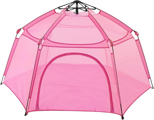 Alvantor Pop Up Playpen- 7'x7'x44”Baby Playpens Large Kids Play Tent Portable and Foldable Playpen Indoor/Outdoor Play Yard with Protective Mesh, UV SPF 50+ Sunshade, and Soft Foam Floor, Pink