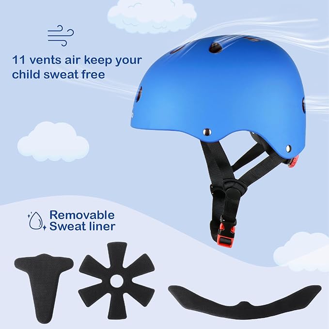 KAMUGO Kids Bike Helmet, Toddler Helmet for Ages 2-8 Boys Girls with Sports Protective Gear Set Knee Elbow Wrist Pads for Skateboard Cycling Scooter Rollerblading