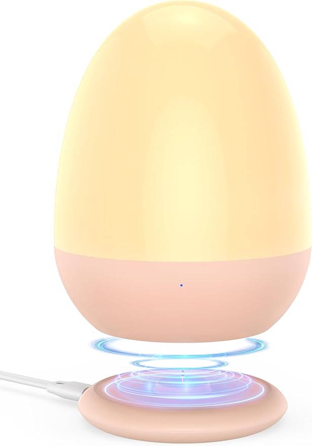 JolyWell Night Lights for Kids with Stable Charging Pad, Touch Control&Timer Setting, ABS+PC Baby Egg Lamp for Breastfeeding，Pink