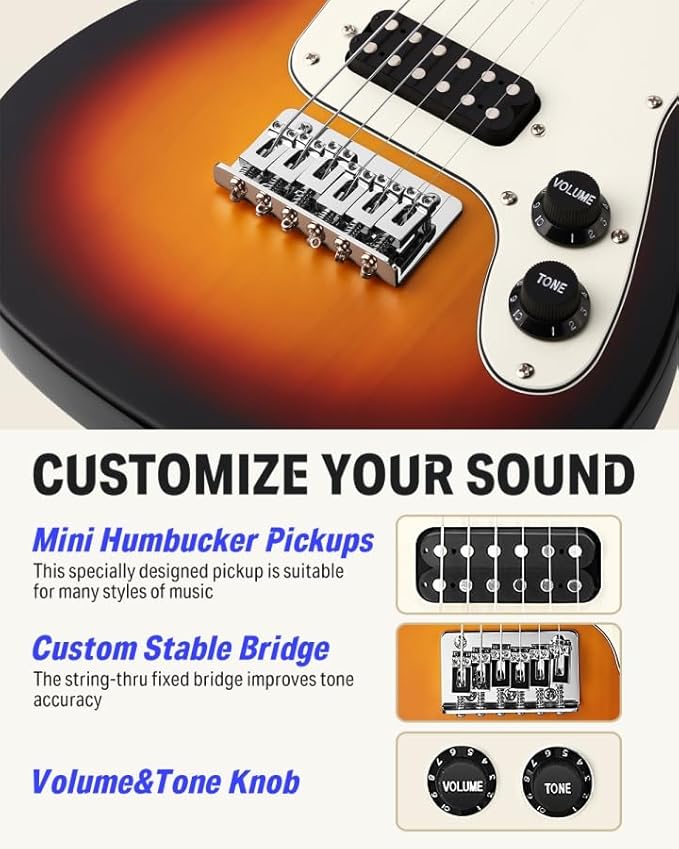 Donner 30 Inch Kids Electric Guitar Beginner Kit TL Style Mini Electric Guitar for Kids with Amp, 600D Bag, Tuner, Picks, Cable, Strap and Extra Strings, DTJ-100S, Sunburst