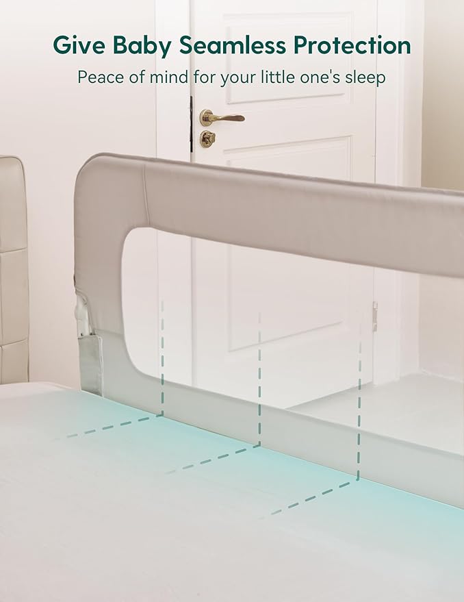 BABELIO Bed Rail for Toddlers, 59" Wide Swing Down & Adjustable Height Toddler Bed Rails for Kids/Elderly/Adults, Baby Side Railing for Twin/Full/Queen/King Size