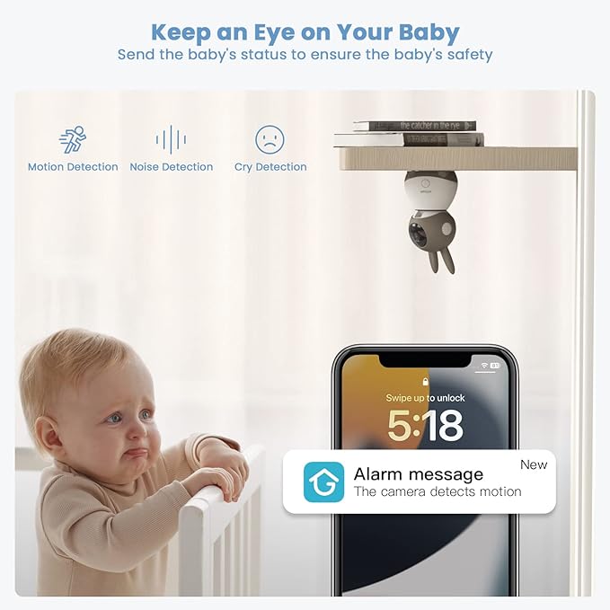 ieGeek Baby Monitor with 2K HD Resolution, Pan-Tilt-Zoom Video Baby Monitor Camera, 5'' LCD Screen & App Control, Night Vision, Cry and Motion Detection, Temp & Humidity Sensor, Two Way Audio, VOX