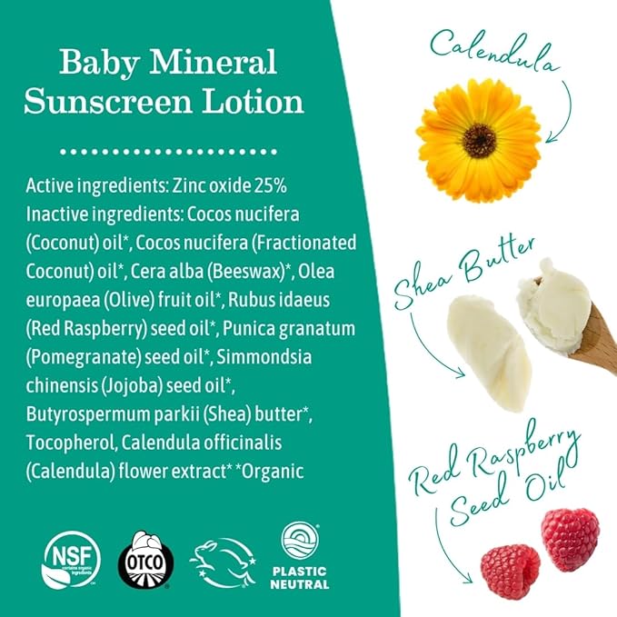 Earth Mama Baby Mineral Sunscreen Lotion SPF 40 | Non-Nano Zinc, Natural Water Resistant Sun Cream for Babies, Kids & Adults, 3-Ounce (2-Pack)