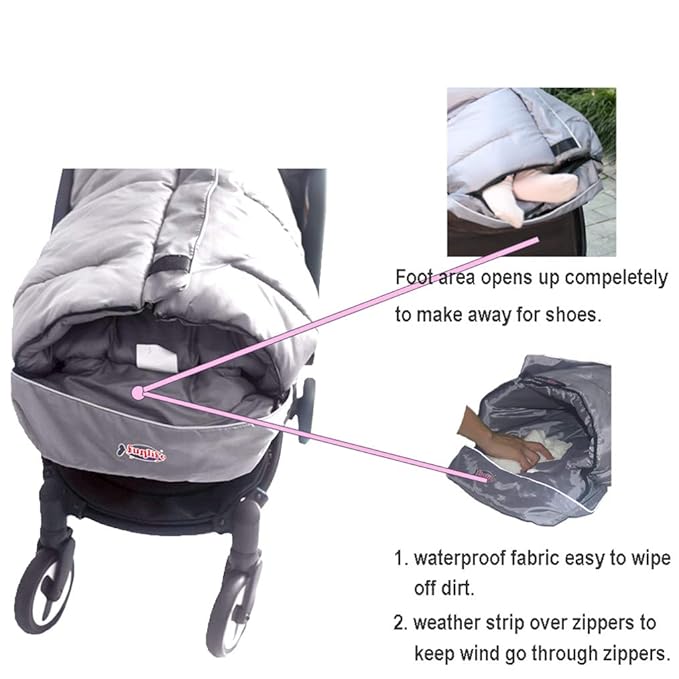 Anti-Kick Winter Water Proof Cozy Warmer Baby Footmuff Fits for Most of Strollers, Jogger, Reversible from Blanket to Sleeping Bag, Strap Position Adjustable,Safe and Practical Featurs