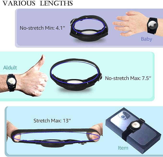 4 Pack Airtag Bracelet for Kids, AirTag Holder with Adjustable Stretchy Nylon Watch Band, Anti-Lost Apple Air Tag Case Loop for Child, Toddler, Wallet, AirTag Wristband Kids (Black)