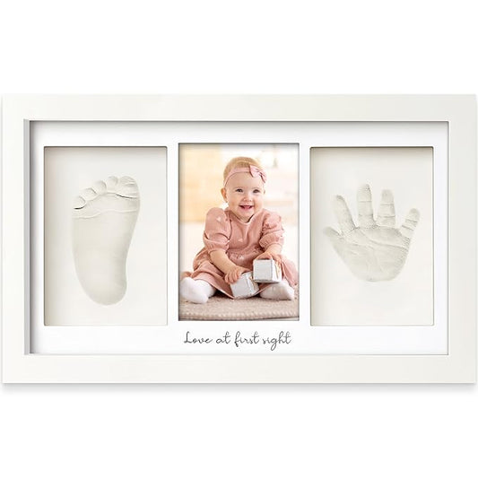 Baby Hand and Footprint Kit - Clay Handprint Keepsake Frame, Newborn Nursery Picture Frame, Personalized New Mom Gifts for Baby Shower & Registry (Alpine White)