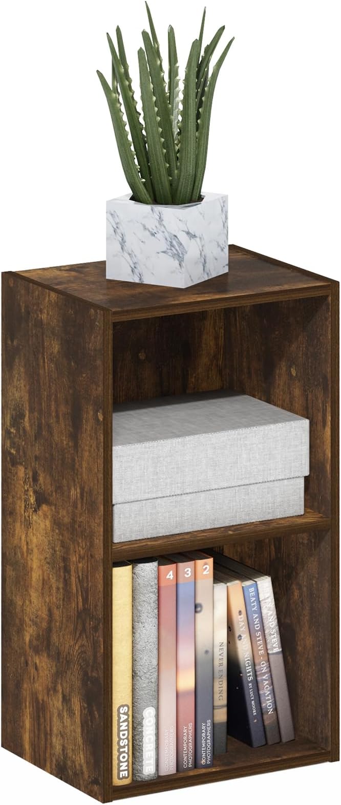 Furinno Pasir 2-Tier Open Shelf Bookcase, Bookshelf, Amber Pine