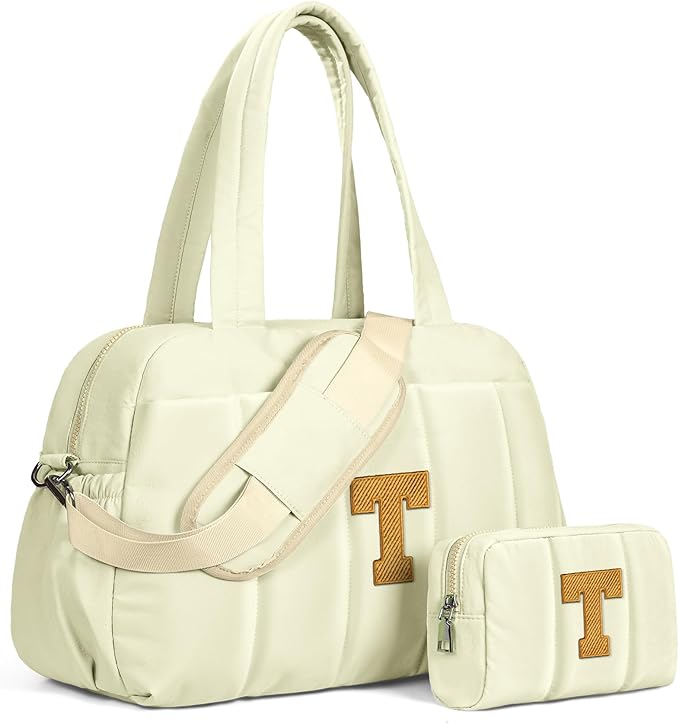 Duffle Bag for Travel Women, Travel Bags，Bridal Shower Gifts-Initial Overnight Bag with Wet Pocket，Lightweight Weekender Bags Personalized Gym Tote with Makeup Pouch