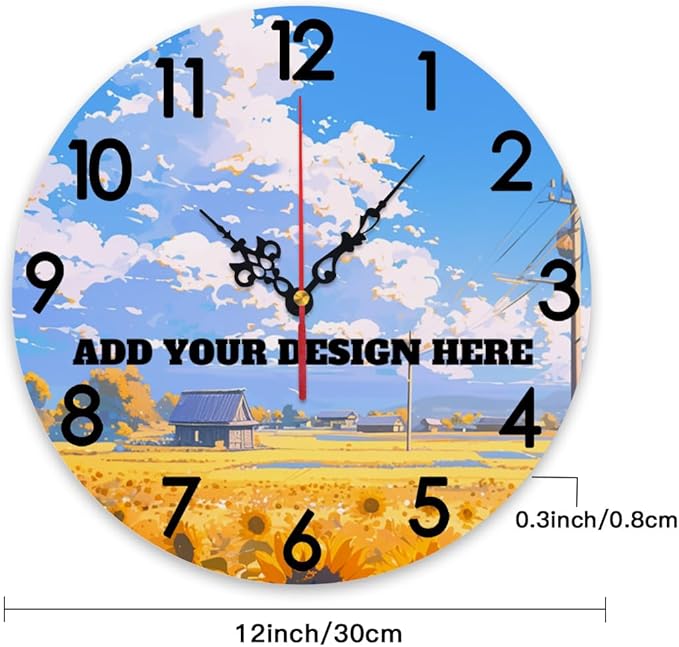 Generic Custom Wall Clock Personalized Picture Hanging Time Clocks Silent Non Ticking Round Decoration for Kitchen Creative, 12x12Inch