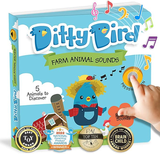 Ditty Bird Farm Animals Sound Book for Toddlers | Interactive Farm Board Book with Real Animal Sounds | Touch & Sound Book for Ages 1-3 | Sensory, Musical Book for Toddlers