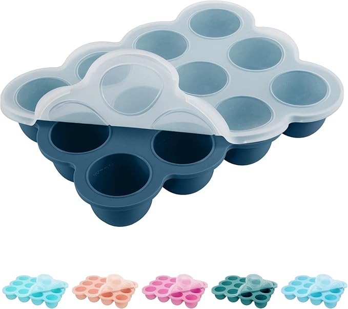 Baby Food Storage 12 x 1.5OZ Silicone Freezer Tray with Lid, Food Grade Silicone Containers for Purees & Vegetables Midnight Blue