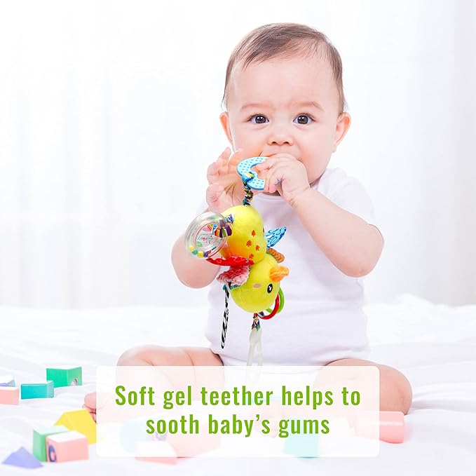 Baby Stroller Car Seat Toys for Infant with Teether Hanging Rattle, Clip on Stroller, Soft Plush Baby Toys for Boys and Girls 3-12 Months