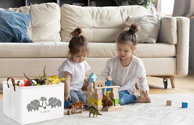 HIYAGON Baby Basket - Cute Elephant Toy Storage Bin Organizer Box Gift Basket for Boys and Girls (Love Elephants)