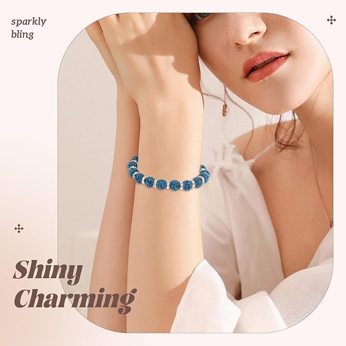 105pcs 10mm Rhinestone Beads for Jewelry Making, Blue Zircon Shiny Round Disco Ball Beads Bulk, Sparkle Crystal Clay Christmas for Bracelet Baseball Necklace Earring Crafting and DIY