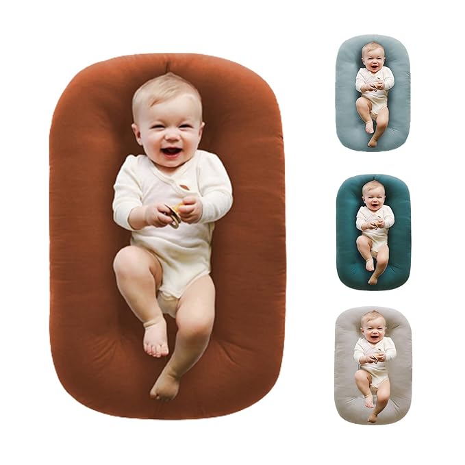 Baby Lounger for Newborn,Baby Nest for Newborn Soft Cotton Breathable for Playtime & Relaxation,Flat Babies Essentials Gifts Newborn Lounger for Boys & Girls 0-12 Months(Coffee)