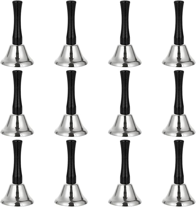 CYEAH 12 Pack Hand Bell, Silver Steel Service Bell Call Bell Dinner Bell for Wedding, Service, Game, Alarm, Jingles (Silver)