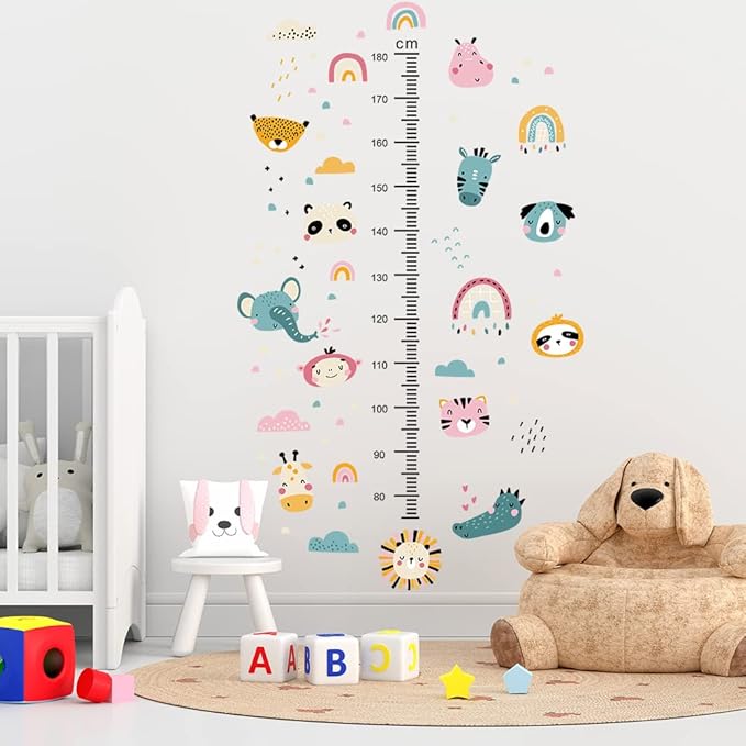 Kids Measuring Height Wall Decals Cute Cartoon Animal Stickers DIY Removable Peel and Stick Kids Room Wall Decoration for Boys and Girls Bedroom Nursey Classroom Playroom Decal