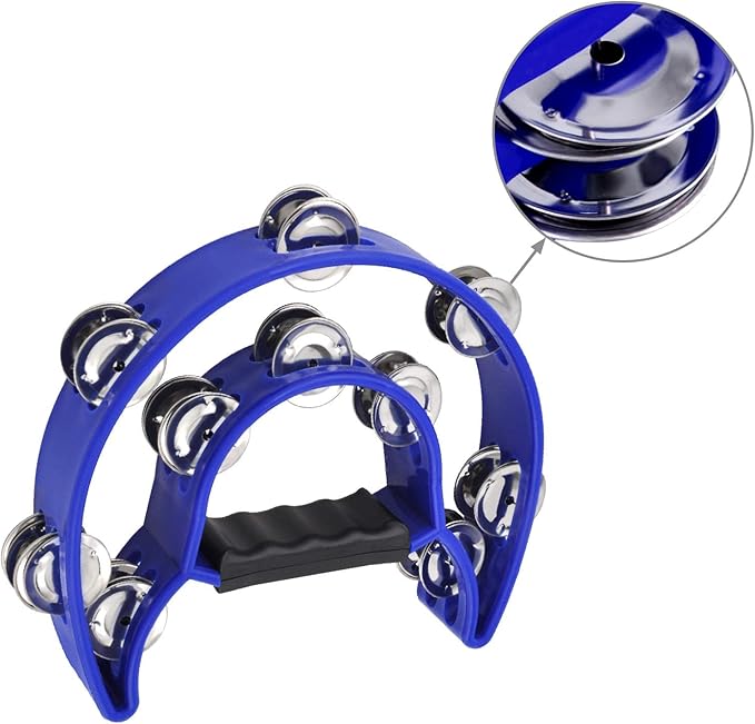 EastRock Double Row Tambourine,Metal Jingles Hand Held Percussion-Half Moon Tambourine for Adults, KTV, Party BLUE