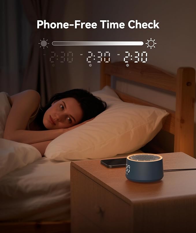 Dreamegg Sound Machine & Alarm Clock - White Noise Machine with 7 Wake-Up Sounds, 0-100% Dimmable, Night Light, Sound Machine for Sleeping, Office, Home, Travel Essentials Gift, Navy