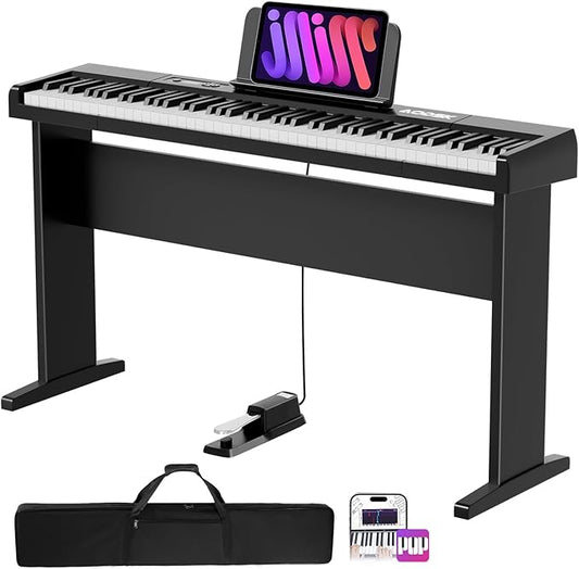 Aodsk 88 Key keyboard piano, Portable Digital Piano with Wooden stand Set for Beginners,128 Tone,128 Rhythm, 20 Demo Song, with Sustain Pedal, Carrying Case, Complimentary Online Piano Lessons
