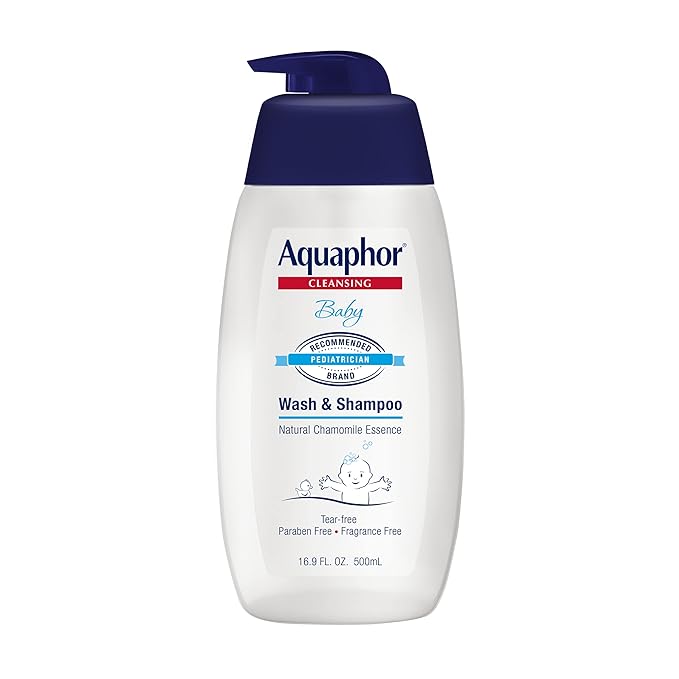 Aquaphor Baby Wash and Shampoo - Mild, Tear-free 2-in-1 Solution for Baby’s Sensitive Skin - 16.9 fl. oz. Pump