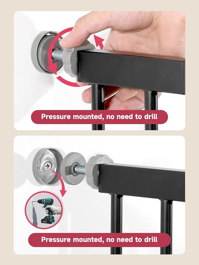 29.5-40.5" Baby Gate for Stairs, Dog Gate for Doorways, Walk Thru Auto Close Metal Baby Safety Gate for The House, Stairs and Doorways, Child Gate Pressure Mounted, Pet Gate for Dog Indoor - Black