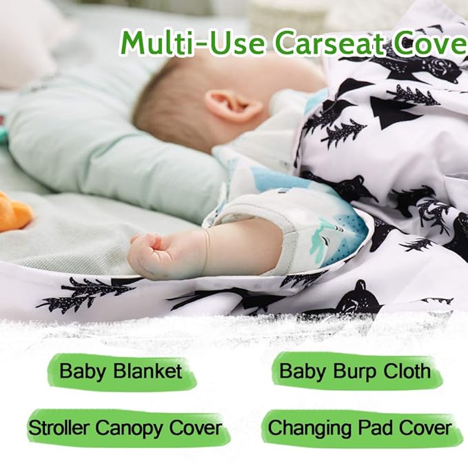 TANOFAR Carseat Covers Baby Boy & Girl, Peekaboo Opening Infant Car Seat Cover for Winter, Warm & Cozy, Bear