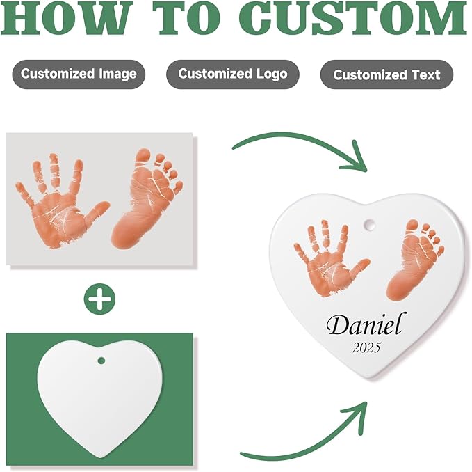 Baby Hand and Footprint Ornament - Baby's Frist Christmas Ornament with Photo, Name, Date - Personalized Baby Gifts, Newborn Keepsake, New Mom Gifts