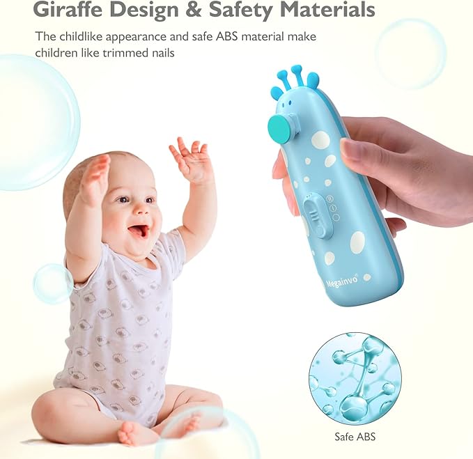 Baby Nail Trimmer Electric Baby Nail File Safe Baby Nail Clippers with Light 10 Grinding Heads Queit Baby Nail Polish Grooming Kit for Newborn Infant Toddler Toes Fingernails Care - Blue