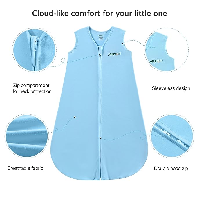 JELLYMONI Baby Sleep Sack 18-24 Months 100% Cotton Wearable Blanket, 0.5 TOG Soft Lightweight Toddler Sleeping Sack 3 Pack 2-Way Zipper Newborn Sleep Sacks