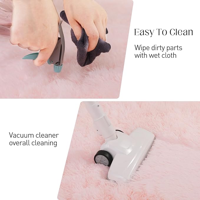 Fluffy Pink Area Rug, 4x6 Shag Rugs for Bedroom, Soft Plush Area Rugs for Living Room, Non-Slip Indoor Carpet for Nursery, Study Room, Playroom, Home Decor