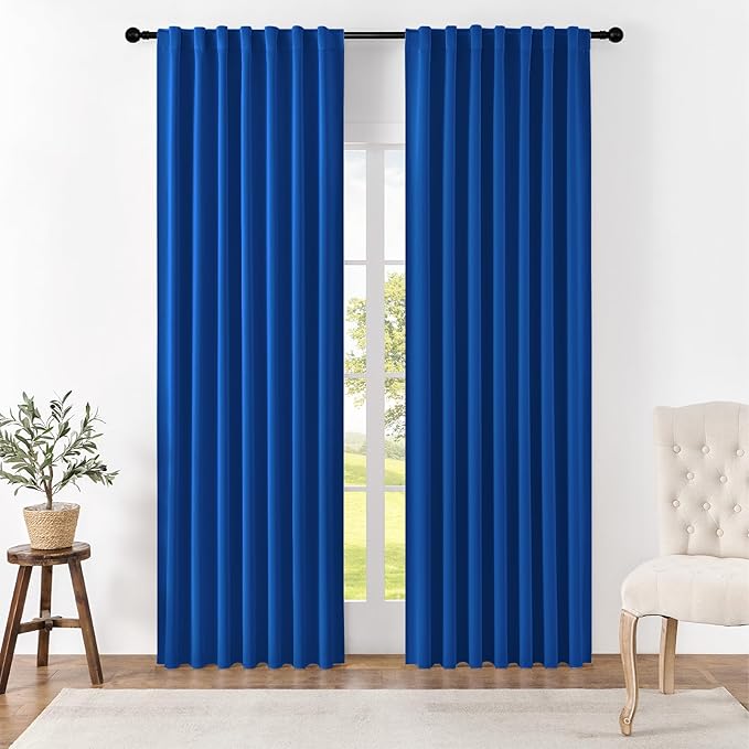 Joydeco Blackout Curtains 108 Inches Long, Thermal Insulated Black Out Curtains 2 Panels Set, Room Darkening Drapes for Living Room Window Rod Pocket Back Tab (W52 x L108 Inch, Royal Blue)