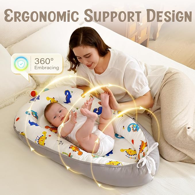 HKAI Baby Lounger – Soft Cotton Infant Floor Seat for Newborn to 24 Months, Portable Baby Essentials for Boys & Girls, Travel-Friendly Baby Lounge Pillow
