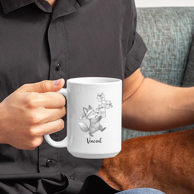 Fox Coffee Cup 11 Oz 15 Oz, Personalized Fox Mug Gift For Men Women Foxes Lover Daughter Son, Customized Name Animal Accent Coffee Mug, Foxes White Ceramic Cup Gift For Birthday Christmas Holiday
