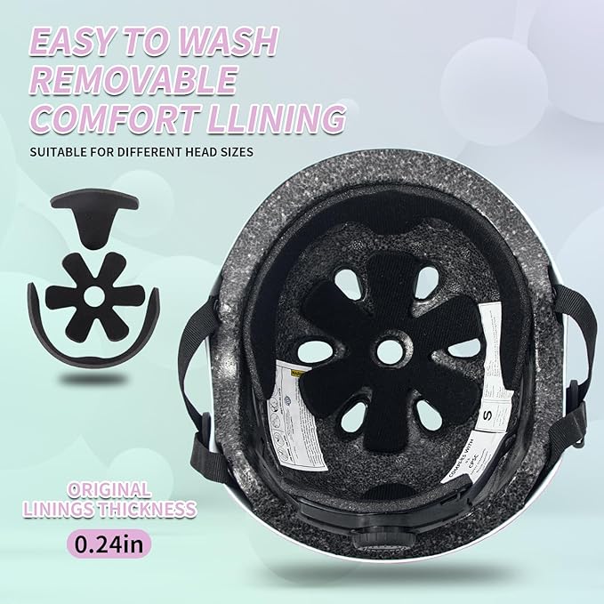 Adjustable Kids Bike Helmet with Knee & Elbow Pads Set, Color Gradient Design for Boys and Girls Aged 3-14+, for Skateboarding, Scooter, Roller & Inline Skating, Longboard