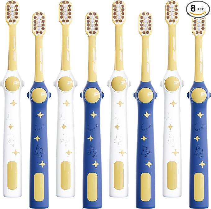 EASICUTI Extra Soft Toddler Toothbrushes 8 Pack, Space Style Kids Toothbrushes for Ages 2-12 Years, Baby Toothbrush 12 Months and up, Childrens Toothbrush Help Remove Plaque and Stains-Blue, White