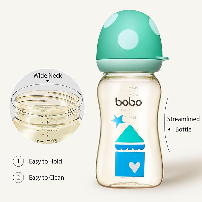 YOHKOH PPSU Baby Bottle Wide Neck, Newborn Anti-Colic Baby Bottle with Natural Response Nipple, Streamlined Body, Easy to Clean (8.8oz (Pack of 4), Blue)