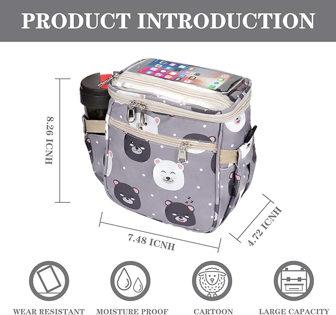 Baby Stroller Organizer Bag，Small Diaper Bag - Universal Stroller Organizer With Insulated Cup Holder,Pocket With Baby Wipes Dispenser，Adjustable Shoulder Strap (Light Gray)