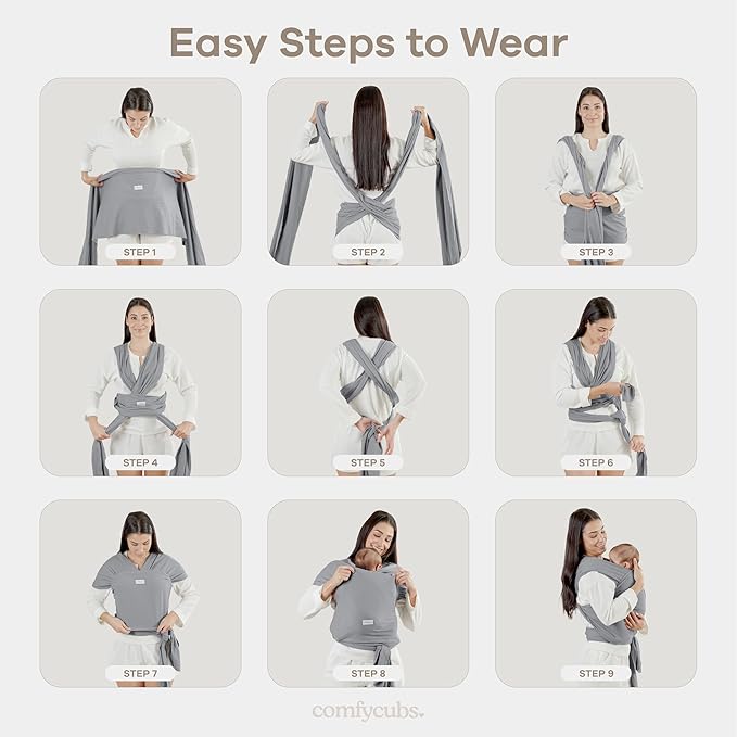 Comfy Cubs Baby Wrap Carrier - Soft & Secure Fit Cotton Blend Baby Carrier Newborn to Toddler - Hands-Free & Lightweight Infant Wrap - Adjustable, One Size Fits All Toddler Sling - Slate Grey