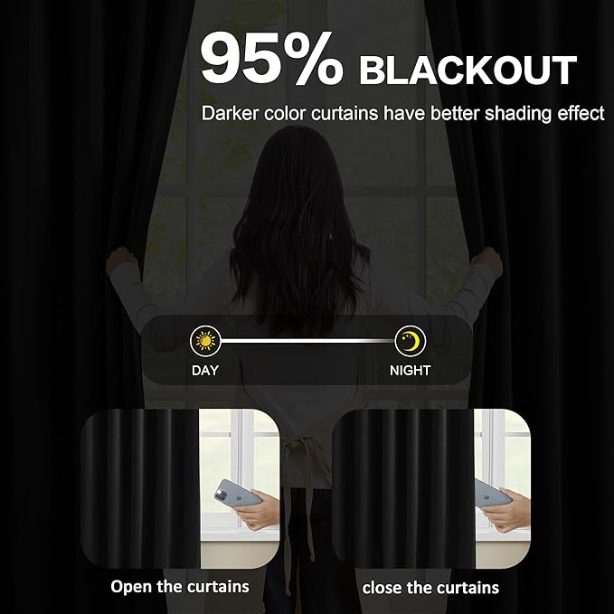 KEQIAOSUOCAI 80 Inch Wide Black Pinch Pleated Tall Curtains 80 x 144, Thermal Insulated Noise Cancelling Living Room Office Drapes 144 Inches Long, Patio Sliding Glass Door Window Curtain 2 Panels