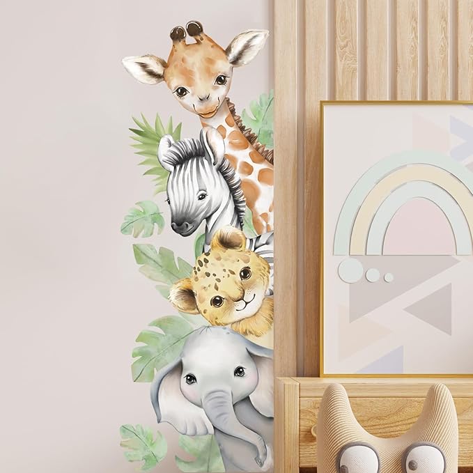 44.88x 15.75 Inch Watercolor Animal Wall Decals Jungle Animal Wall Stickers Tiger Elephant Giraffe Removable Peel and Stick Wall Decals for Nursery Playroom Bedroom Classroom Kindergarten Wall Decor