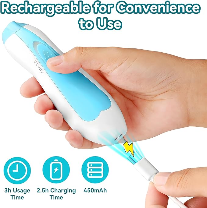 Baby Nail Trimmer Electric, 6 in 1 Rechargeable Baby Nail Clippers Manicure Set Grooming Kit for Toddler Infant or Adults (Blue)