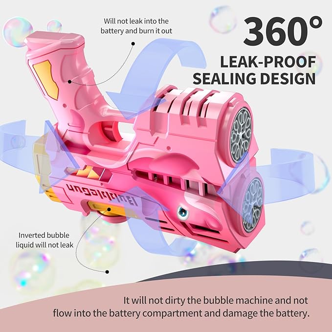 Jasny 2 Pack Rechargeable Dino Bubble Guns for Kids, LED Light Up Bubbles Machine Blower with 2 Bottles Refill Solution for Toddlers, Summer Wedding Toys Gift