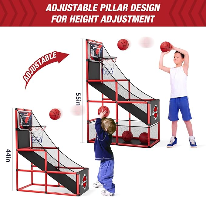 Basketball Arcade Game Indoor Outdoor, Kids Basketball Hoop with 4 Balls & Pump, Single Shot Basketball Game at Home, Carnival Games Sport Toys Gifts for Boys Girls Teens