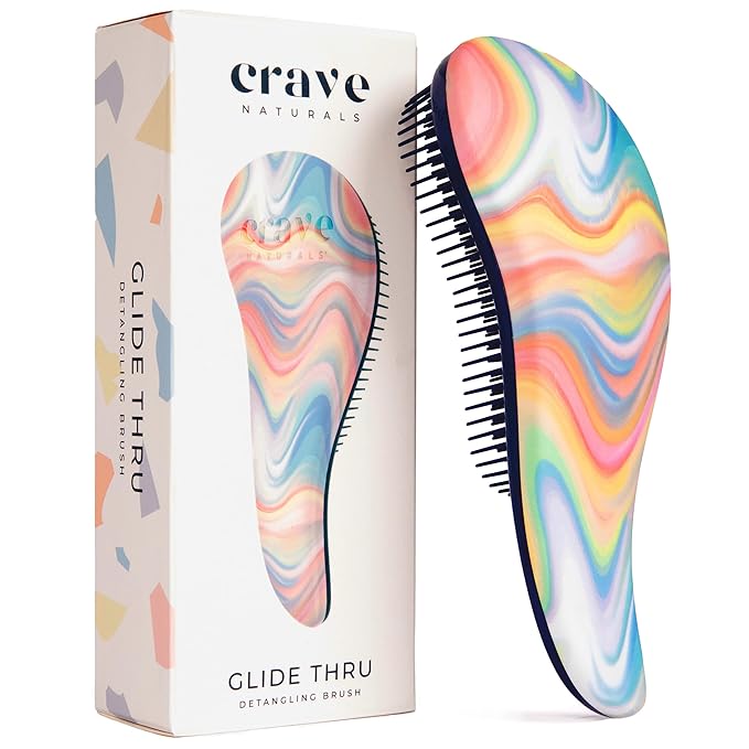 Crave Naturals Glide Thru Hair Brush - Detangler Brush for Curly, Straight, Wet or Dry Hair - Gentle Detangling Brushes for Adults, Kids, Toddlers - Hair Accessories for Women - 7.5x3 Soft Hazy Swirl
