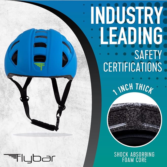 Flybar Kids Bike Helmet - Dual Certified Adjustable Dial, Lightweight Skateboard Helmet, Roller Skating, Pogo, Electric Scooter, Snowboard, Youth and Toddler Helmet, Boys & Girls 3-14