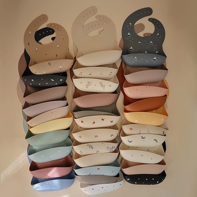 mushie Silicone Baby Bib | Adjustable Fit Waterproof Bibs (Shifting Sand)